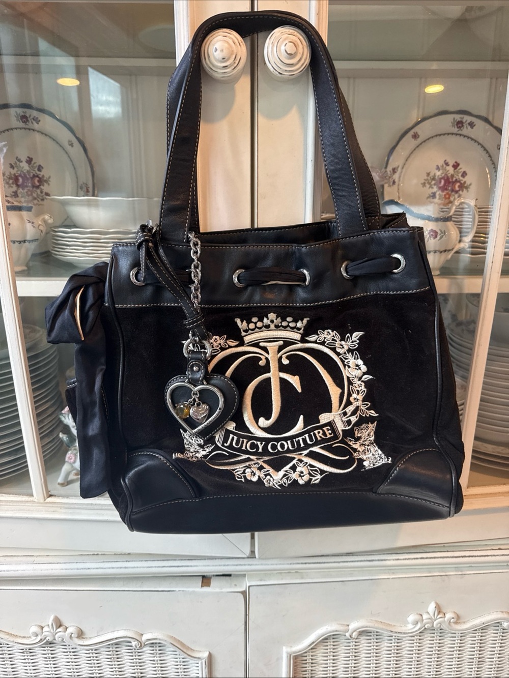 Juicy Couture Black Velour Bag Purse Daydreamer Vintage Y2K Bow Purse